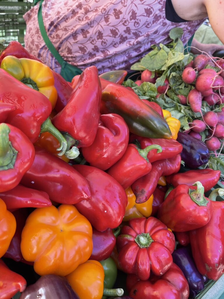 Paprika und Radieschen am Marktstand