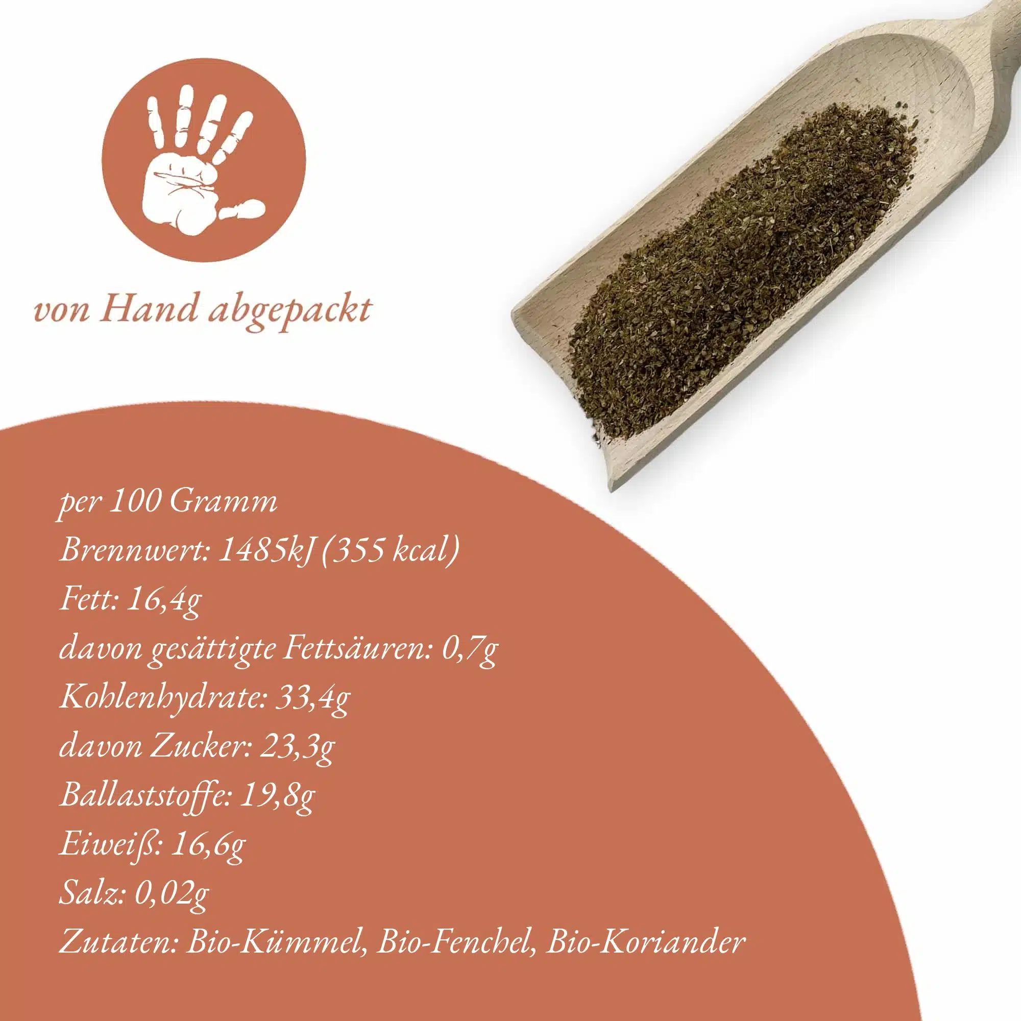 Bio Brotgewürz geschrotet, 500g – Nährwerte je 100 g