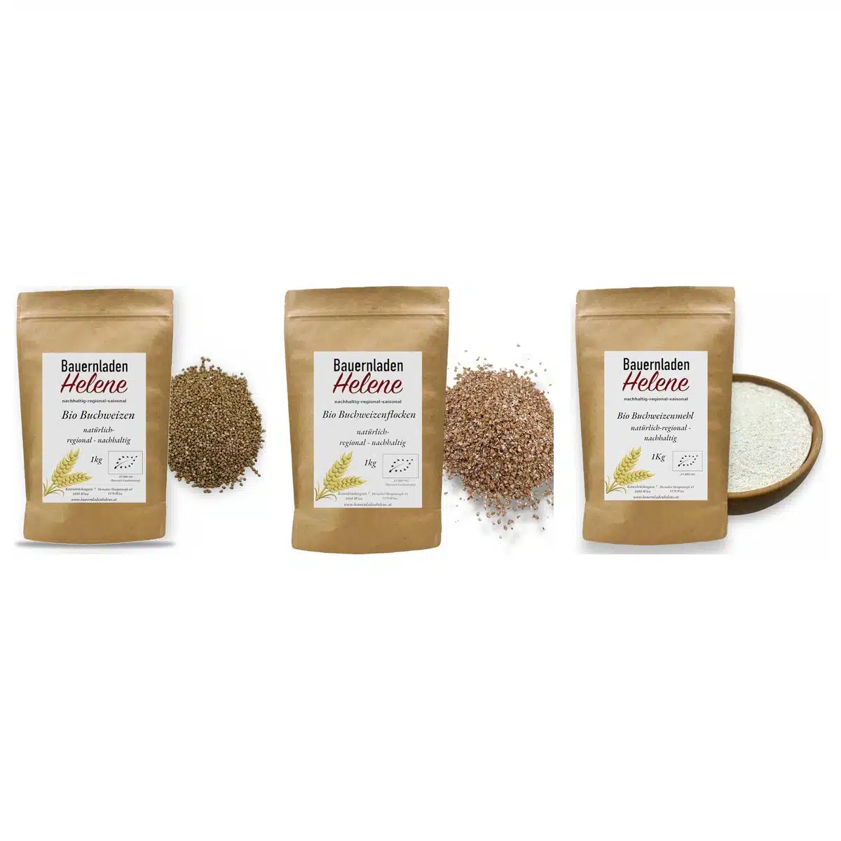 Buchweizen-Trio – Korn, Flocken & Mehl – Bauernladenhelene