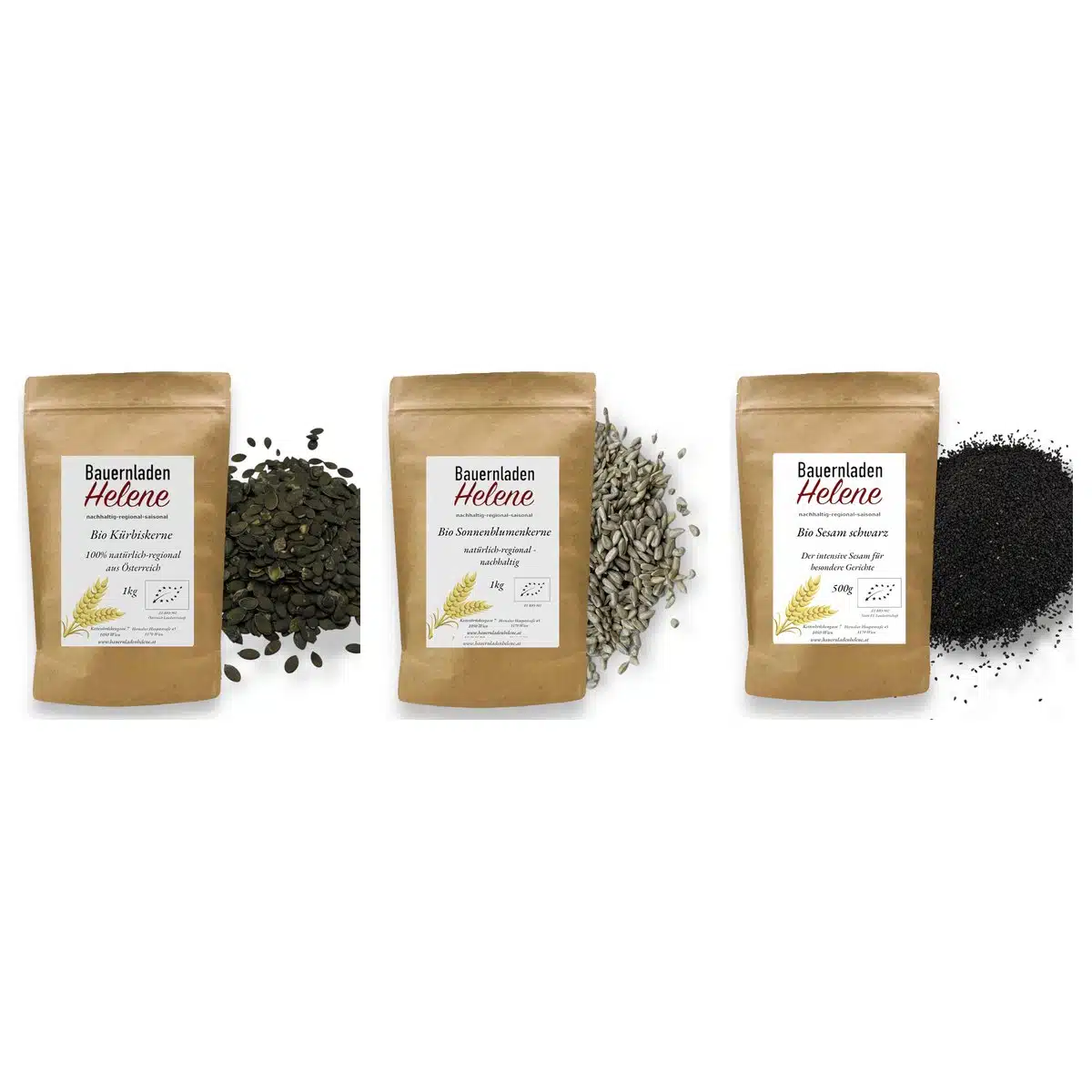 Topping-Set – Kürbiskerne, Sonnenblumenkerne & schwarzer Sesam – Bauernladenhelene